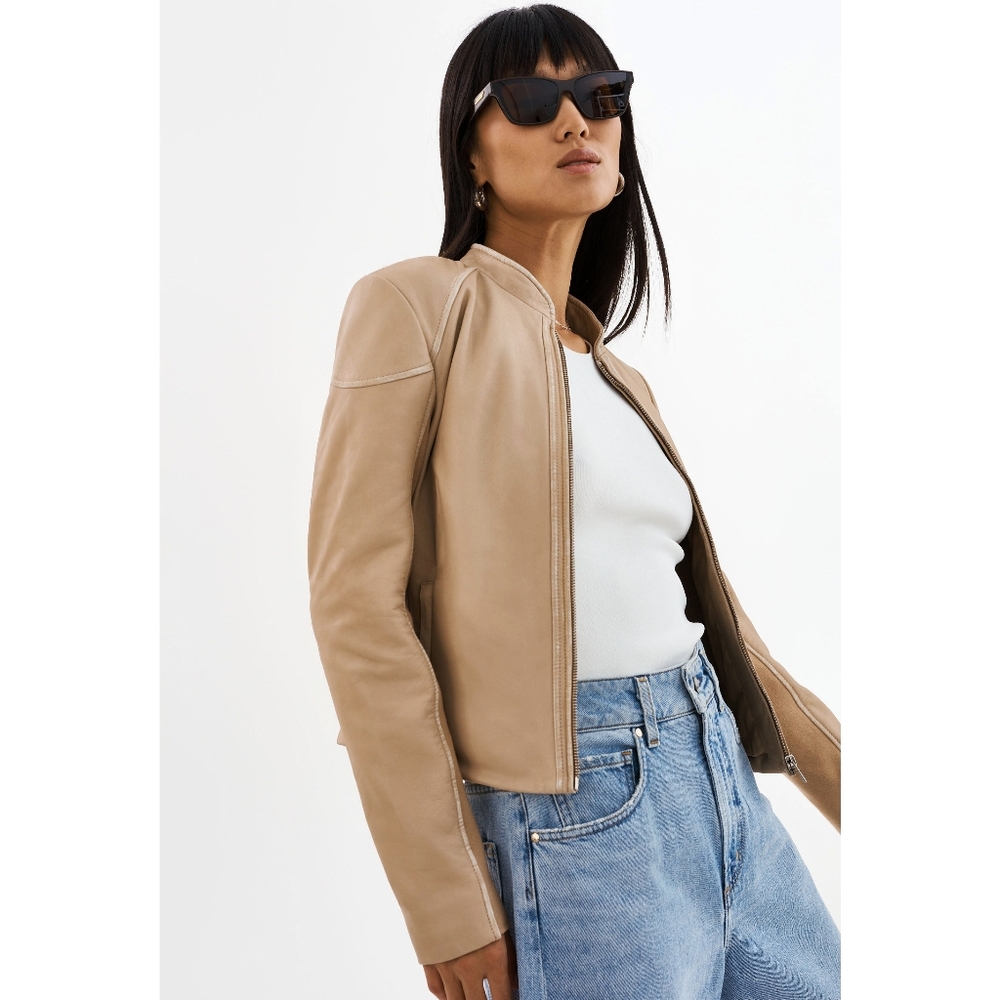 Lamarque x Anthropologie Hira Fitted Lamb Leather Minimilist Jacket